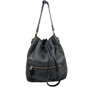 Fossil Vickery Black Leather Drawstring Bucket Shoulder Bag Boho Purse